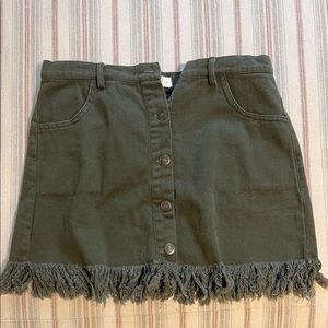 Stylish Olive Button-Up Fringe Skirt